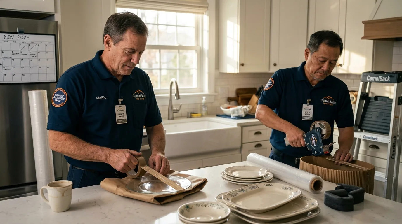 Professional crew packing kitchen dishware in Whitmire, SC